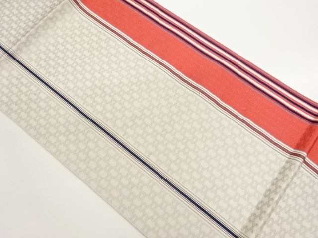 本場筑前博多縞に松皮菱尽くし模様織出し名古屋帯